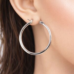 Stylish and Durable Silver-Tone Hoop Earrings w/ Secure Latch-Back Closure Women